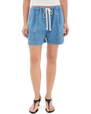 Another Tomorrow Chambray Drawstring Shorts - Blue