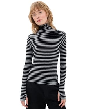 Enza Costa New Classic Striped Turtleneck Top - Black