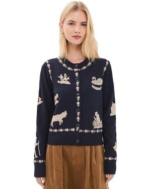 Sea Margeurite Lace Patch Cardigan - Blue