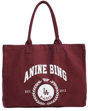 Anine Bing Leo Canvas Collegiate Tote Bag - Red