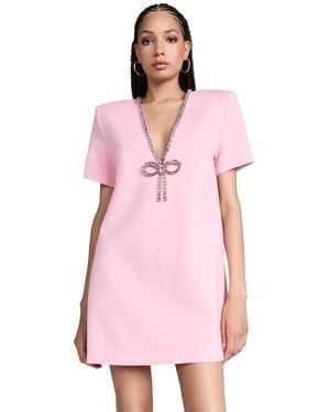 Area Crystal Bow V Neck T-Shirt Dress - Pink