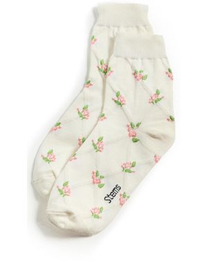 Stems Floral Braided Crew Socks - White