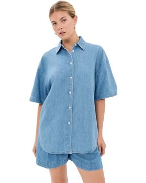 Another Tomorrow Chambray Short Sleeve Shirt - Blue