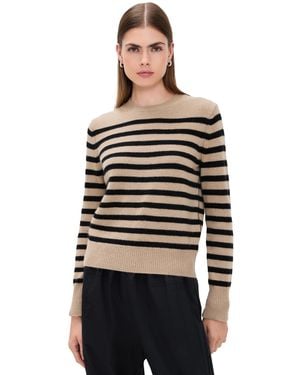 White + Warren Cashmere Striped Crewneck - Black