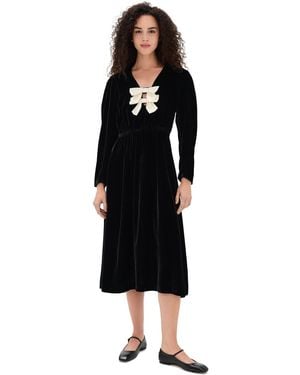 Sea Seraphine Velvet Long Sleeve Midi Dress - Black