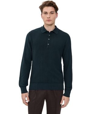 Billy Reid Long-Sleeve Grid Links Sweater Polo - Blue