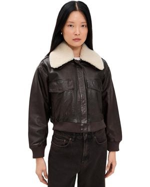 Sea Lenoir Leather Cropped Bomber Jacket - Black