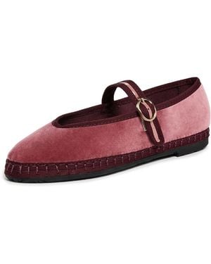 Flabelus Pierre Velvet Mary Jane Flats - Red