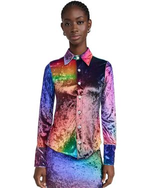 BruceGlen Crushed Velvet Prism Button-Up - Red