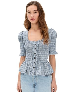 Damson Madder Mansi Shirred Blouse - Blue