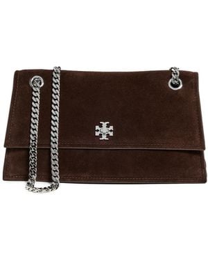 Tory Burch Kira Turnlock Suede Shoulder Bag - Brown