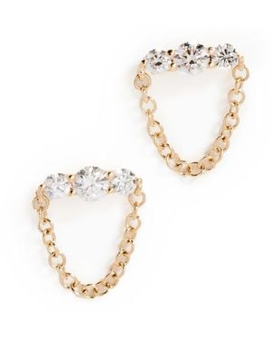 EF Collection 14K Graduated Diamond Bar Chain Stud Earrings - White