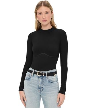 Fleur du Mal Hourglass Rib Mock Neck Thong Bodysuit - Black