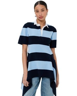 Monse Striped Cascade Half Placket Knitted Top - Blue