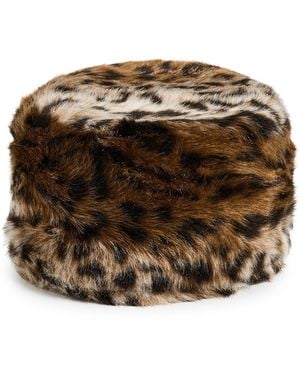Apparis Margot Shaved Leopard Pillbox Hat - Brown