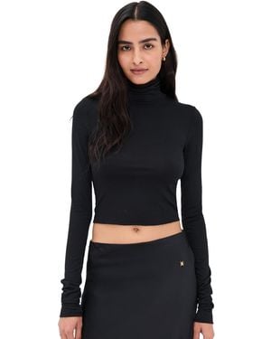 ÉTERNE Cropped Fitted Turtleneck Top - Black