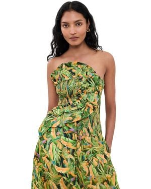 FARM Rio Smocked Strapless Top - Green