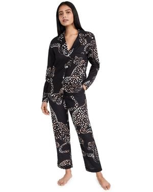 Desmond & Dempsey Long Sleeve Jaguar Pyjama Set - Black