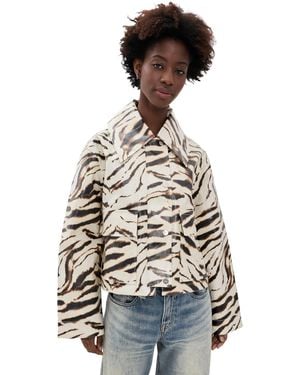 Ganni Printed Laminated Cotton Canvas Barn Jacket - Multicolor