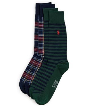 Polo Ralph Lauren Holiday Plaid And Stripe Socks 2 Pack - Blue