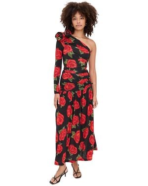 FARM Rio Latin Roses One Shoulder Midi Dress - Red