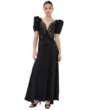 Rodarte Silk Satin Puff Sleeve Dress With Sequin Detail - Black