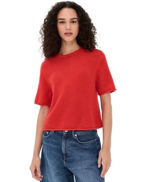 White + Warren Cashmere Waffle Mesh Tee - Red