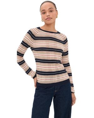 Rag & Bone Teresa Silk Blend Stripe Crew Pullover - Blue