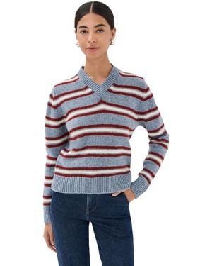 &Daughter Shetland Stripe V Neck - Blue