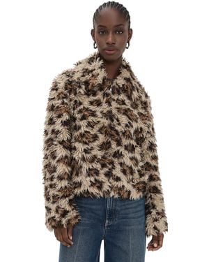 MSGM Leopard Sherpa Bomber Jacket - Natural