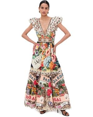 CAMILLA Tiered Dress With Neck Frill - White