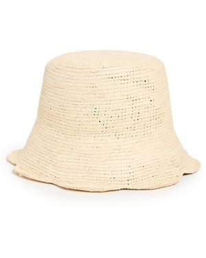Freya Packable Scallop Straw Bucket Hat - White