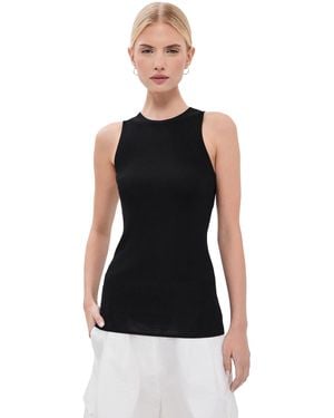 Tibi Feather Weight Ribbed Cut Out Tank - Black