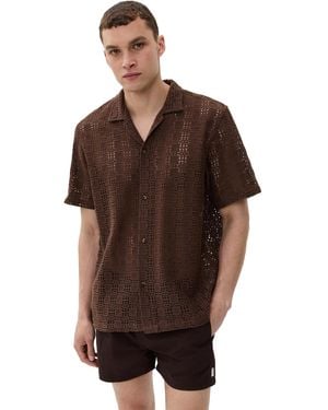 AUTO-REPLY Alex Raschel Squares Knit Shirt - Brown