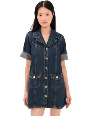 Ganni Slub Mix Denim Mini Dress - Blue