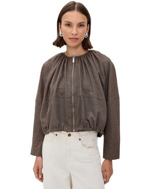 MEIMEIJ Zip Up Collarless Blouson - Brown