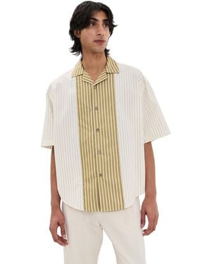 Ami Paris Striped Boxy Fit Camp Collar Shirt - Natural