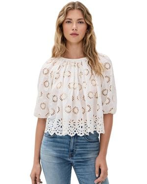 Madewell Embroidered Shirred Puff-Sleeve Top - White