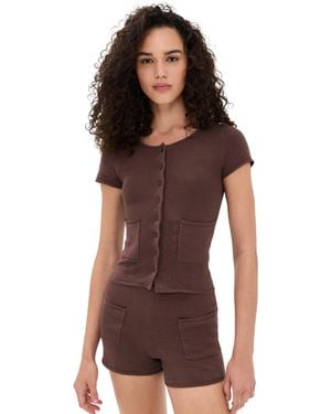 Peachy Den Marie Knit Polo Top - Brown