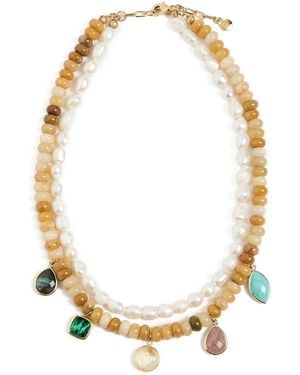 Mayamar Double Pearl Beaded Charm Necklace - Metallic