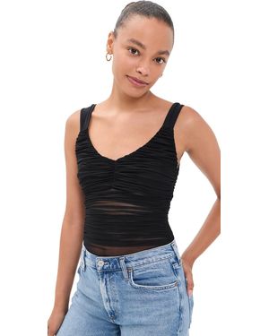 Alice + Olivia Renee Sheer Soft Ruched Tank Thong Bodysuit - Black