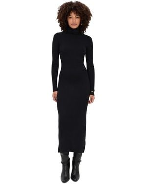 Enza Costa Silk Blend Rib Sweater Turtleneck Dress - Black
