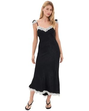 Another Girl Lace Trim Satin Maxi Slip Dress - Black