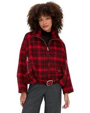 MEIMEIJ Checkered Oversized Blouson Belted Bomber