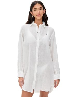 Polo Ralph Lauren Cotton Linen Boyfriend Shirt - White
