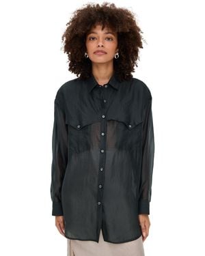Simonett Sheer Western Button Up Blouse - Black
