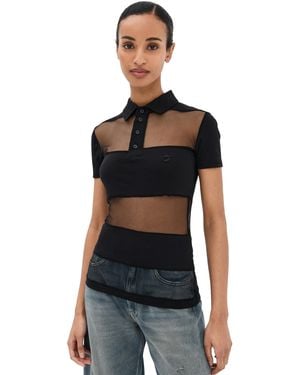 Coperni Striped Sheer Polo Top - Black