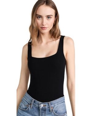 Ambitionist Ribbed Square Neck Tank Thong Bodysuit - Black