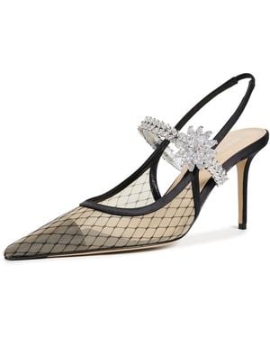 Mach & Mach Lotus Flower Fishnet Slingback Pumps - Black