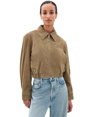 Agolde Nahla Cropped Goatskin Suede Jacket - Blue